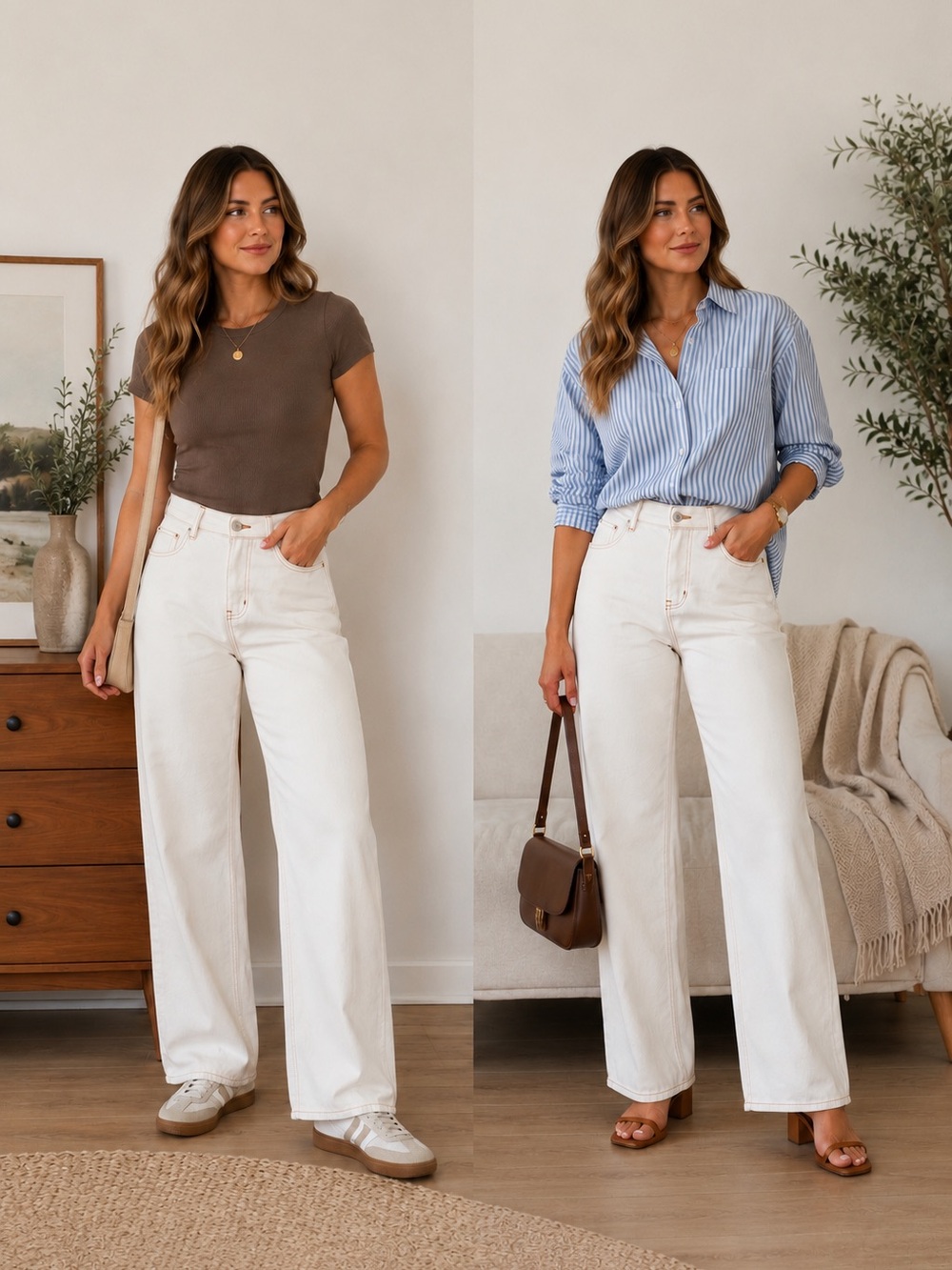 Lioness Off-White High-Rise Wide Leg Jeans